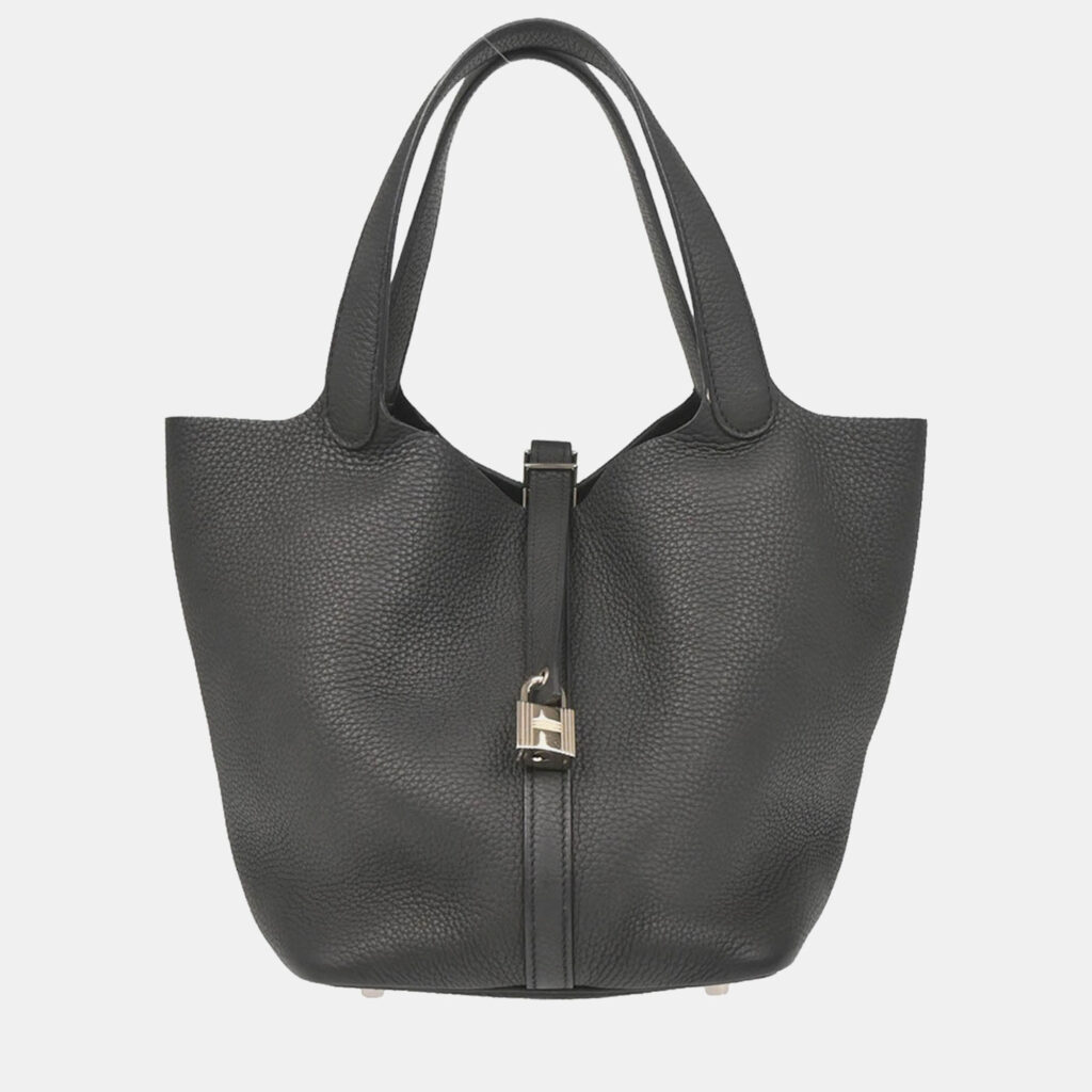 luxury-women-hermes-used-handbags-p1217923-009.jpeg Hermes Black Taurillon Clemence Picotin Lock 22 MM Handbag