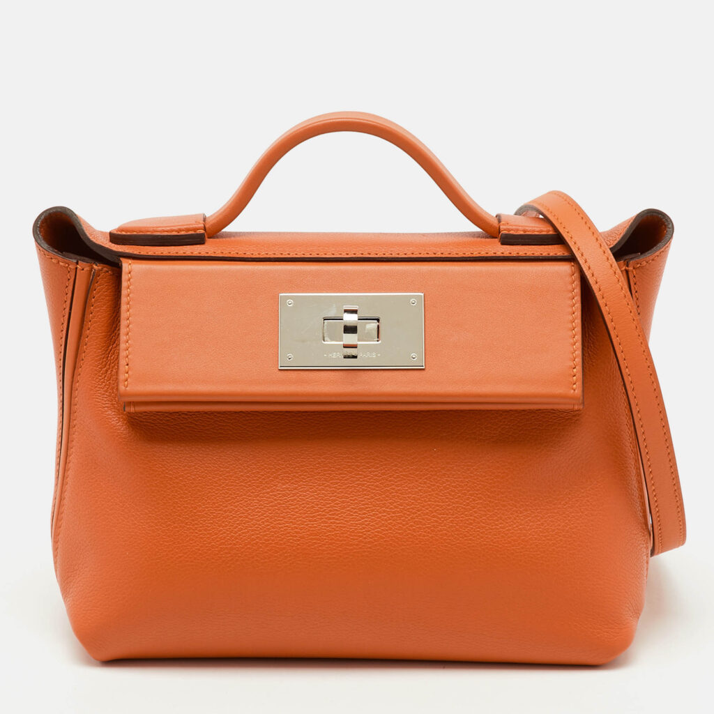 Hermès Orange Evercolor and Swift Leather Silver Finish 24/24 21 Bag Hermès Orange Evercolor and Swift Leather Silver Finish 24/24 21 Bag