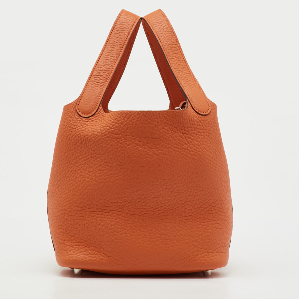 Hermes Orange Togo Leather Picotin Lock 18 Bag