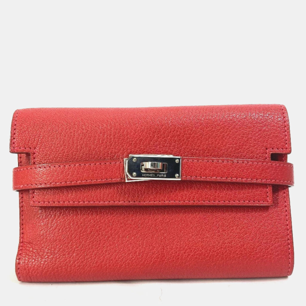 Hermes Kelly Chevre Rouge Coupe Red Medium Compact Trifold Wallet