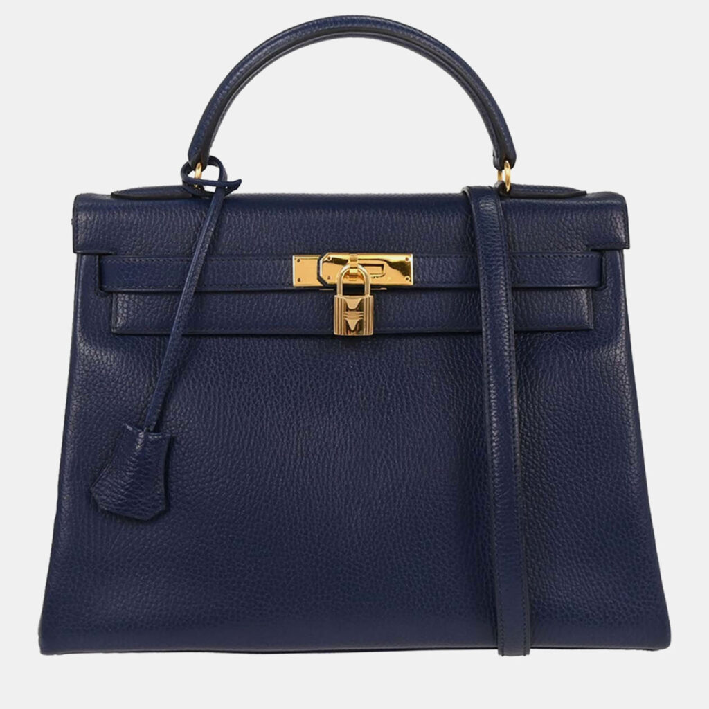 Hermes Kelly 32 Retourne 2way Blue Indigo Ardennes Handbag Hermes Kelly 32 Retourne 2way Blue Indigo Ardennes Handbag