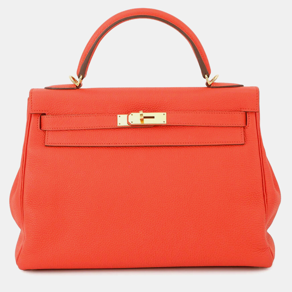 luxury-women-hermes-used-handbags-p1220026-011-1.jpeg Hermes Kelly 32 Orange Poppy Taurillon Clemence Bag
