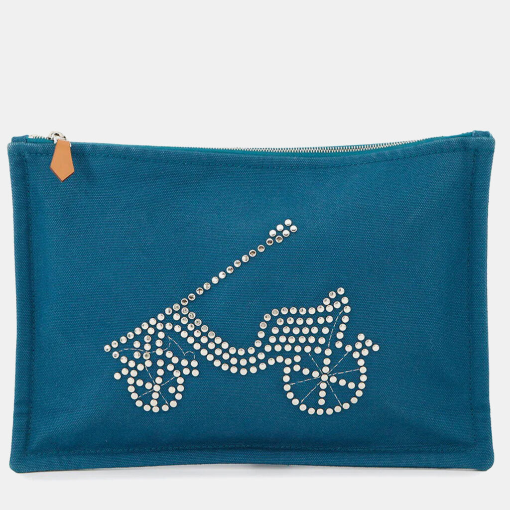 Hermes Velocipedist Blue Cotton Pouch