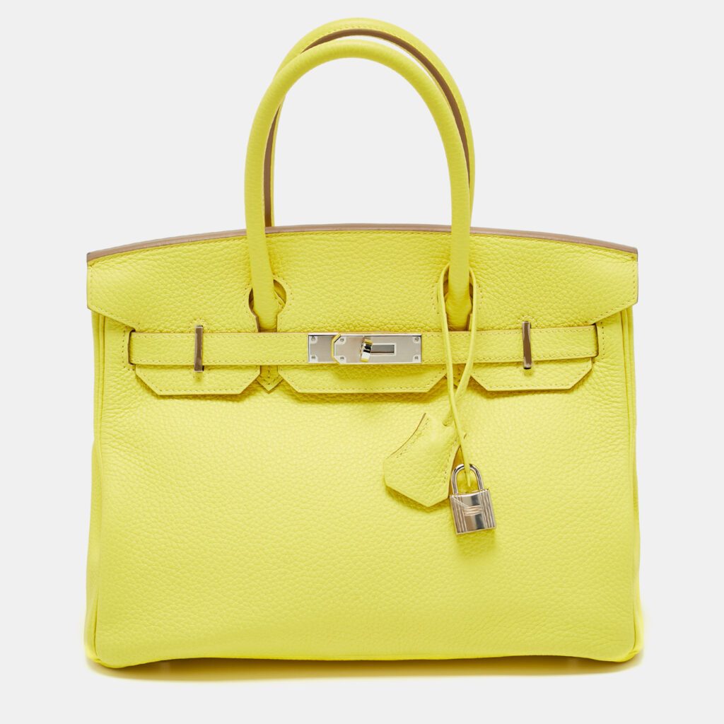 luxury-women-hermes-used-handbags-p1220799-008.jpg Hermes Lime Togo Leather Palladium Finish Birkin 30 Bag