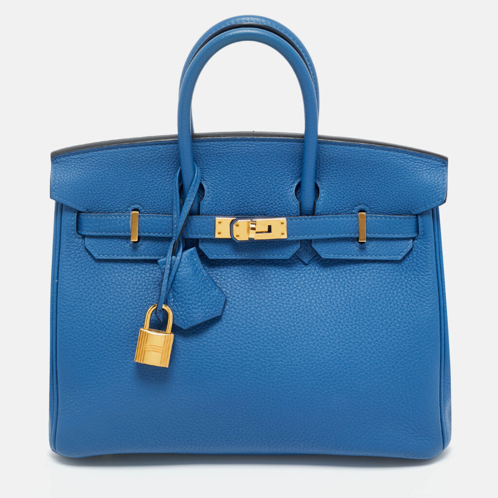 Hermes Bleu Zellige Togo Leather Gold Finish Birkin 25 Bag