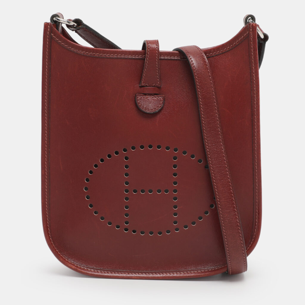 Hermes Rouge Grenat Box Calf Long Strap Evelyne TPM Bag Hermes Rouge Grenat Box Calf Long Strap Evelyne TPM Bag