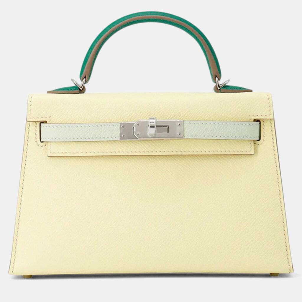 luxury-women-hermes-used-handbags-p1223483-003-1.jpg Hermes Mini Kelly 2 Tricolor Jaune Milton/Vert Fizz/Vert Vertigo Epsom Bag