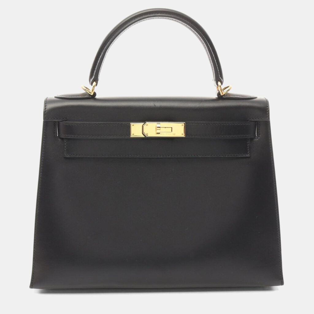 luxury-women-hermes-used-handbags-p1225136-020-1.jpg Hermes Kelly 28 Black Box Calf Leather Top Handle Bag