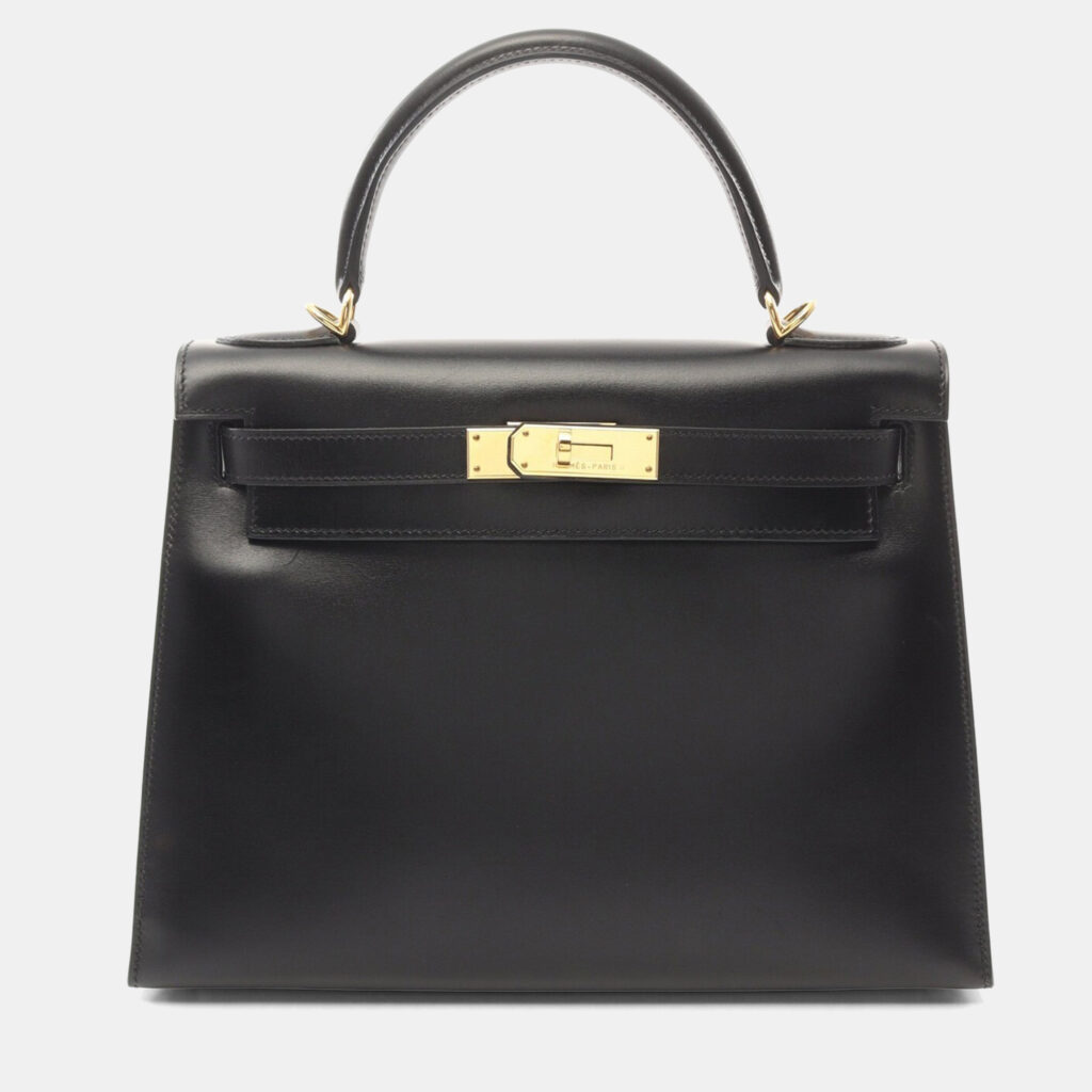 Hermes Kelly 28 Black Box Calf Leather Top Handle Bag Hermes Kelly 28 Black Box Calf Leather Top Handle Bag