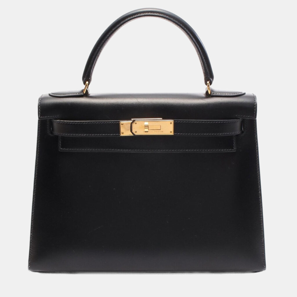 Hermes Kelly 28 Black Box Calf Leather Top Handle Bag Hermes Kelly 28 Black Box Calf Leather Top Handle Bag
