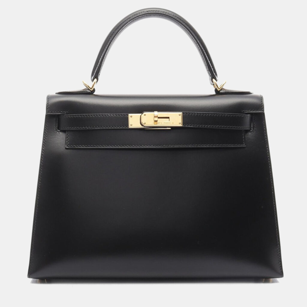 luxury-women-hermes-used-handbags-p1225170-018.jpg Hermes Kelly 28 Black Box Calf Leather Top Handle Bag