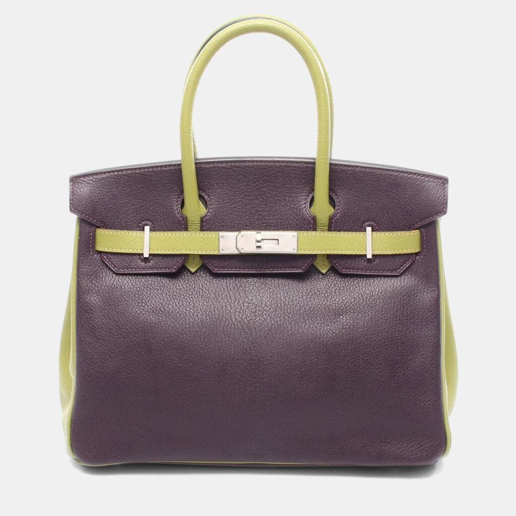 Hermes Birkin 30 Prune/Anis Green Chevre Leather Tote Bag Hermes Birkin 30 Prune/Anis Green Chevre Leather Tote Bag