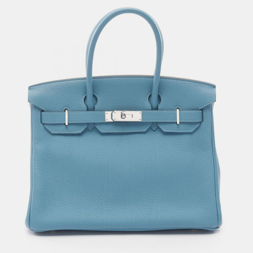 Hermes Brikin 30 Blue Paon Togo Leather Tote Bag