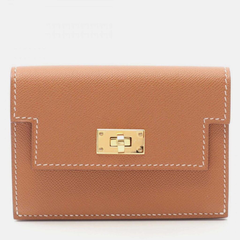 Hermes Kelly Pocket Slim Gold Coin Case Brown Veau Madame Wallet Hermes Kelly Pocket Slim Gold Coin Case Brown Veau Madame Wallet