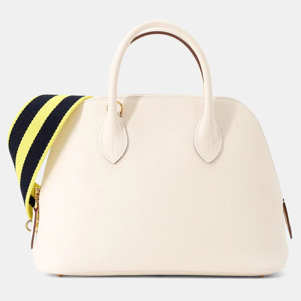 Hermes Bolide 1923 Sangle Woolly Nata/Blue Indigo/Lime Epsom Size 25