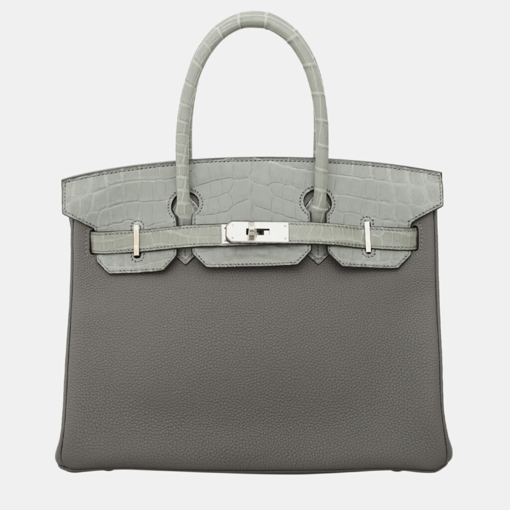 Birkin 30 Touch Gris Meyer Togo and Gris Ciment Matte Niloticus Crocodile in PHW Birkin 30 Touch Gris Meyer Togo and Gris Ciment Matte Niloticus Crocodile in PHW