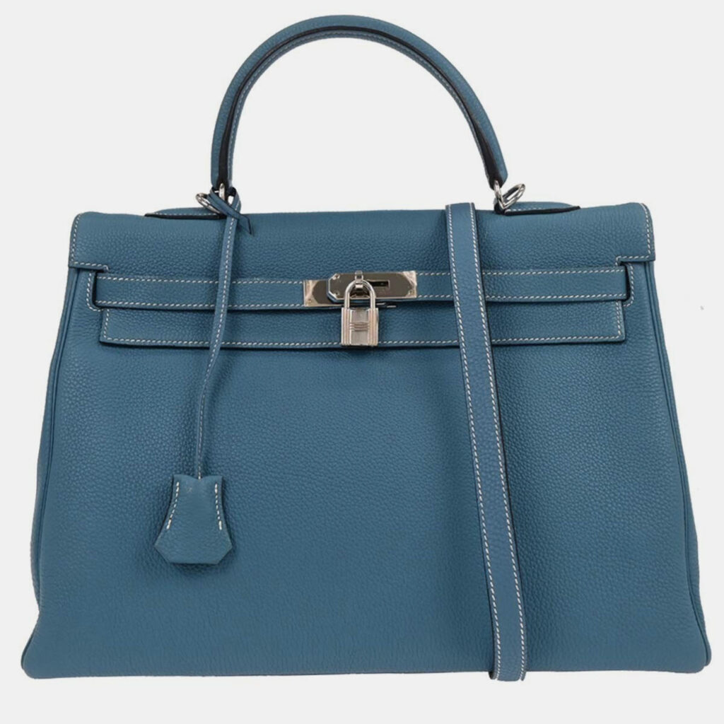 Hermes Blue Jean Togo Kelly 35 Retourne 2way Handbag