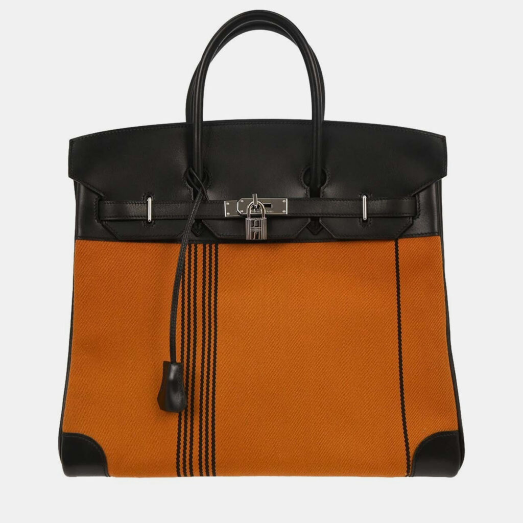 Hermes Black Orange Box Calf Potamos Haut a Courroies 36 Handbag Hermes Black Orange Box Calf Potamos Haut a Courroies 36 Handbag