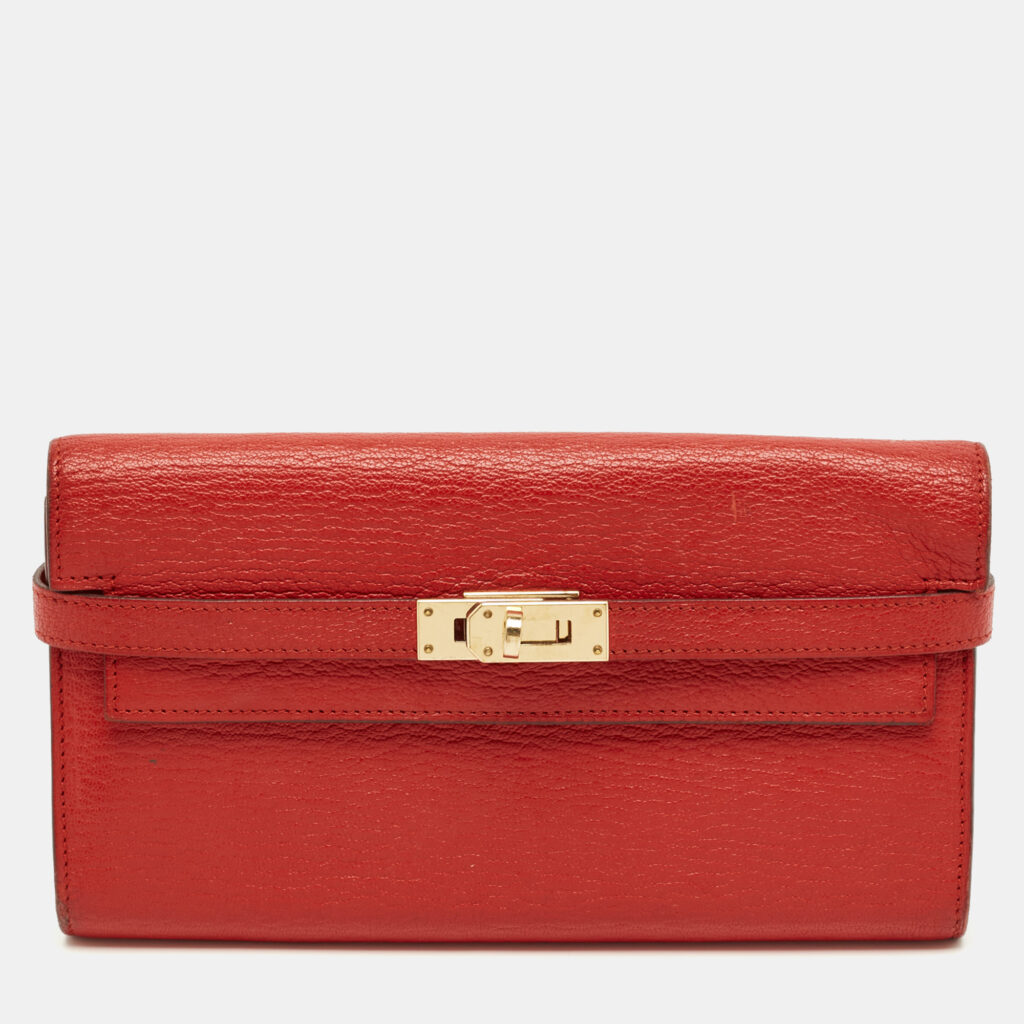 Hermes Rouge Casaque Chevre Mysore Leather Kelly Longue Wallet Hermes Rouge Casaque Chevre Mysore Leather Kelly Longue Wallet