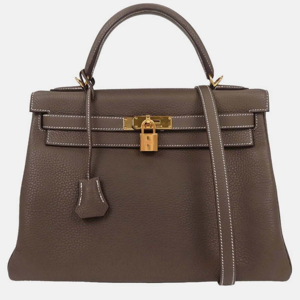 Hermes Etoupe Taurillon Clemence Kelly 32 Retourne 2way Handbag