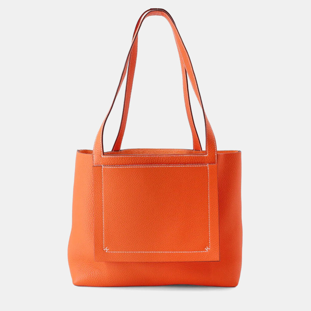 Hermes Cabas Sellier Orange Poppy Taurillon Clemence Size 31 Hermes Cabas Sellier Orange Poppy Taurillon Clemence Size 31