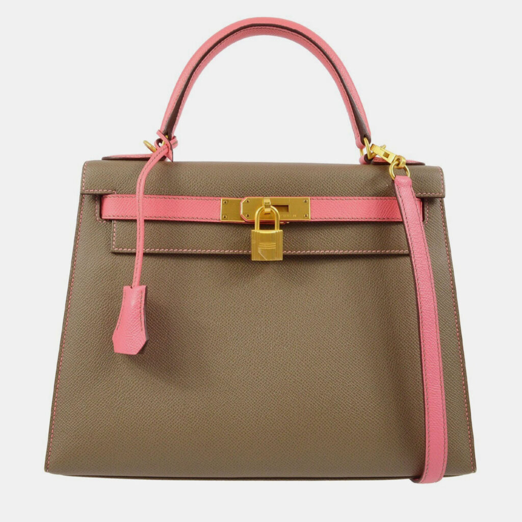 Hermes Gray/Pink Epsom Kelly 28 Sellier 2way Handbag