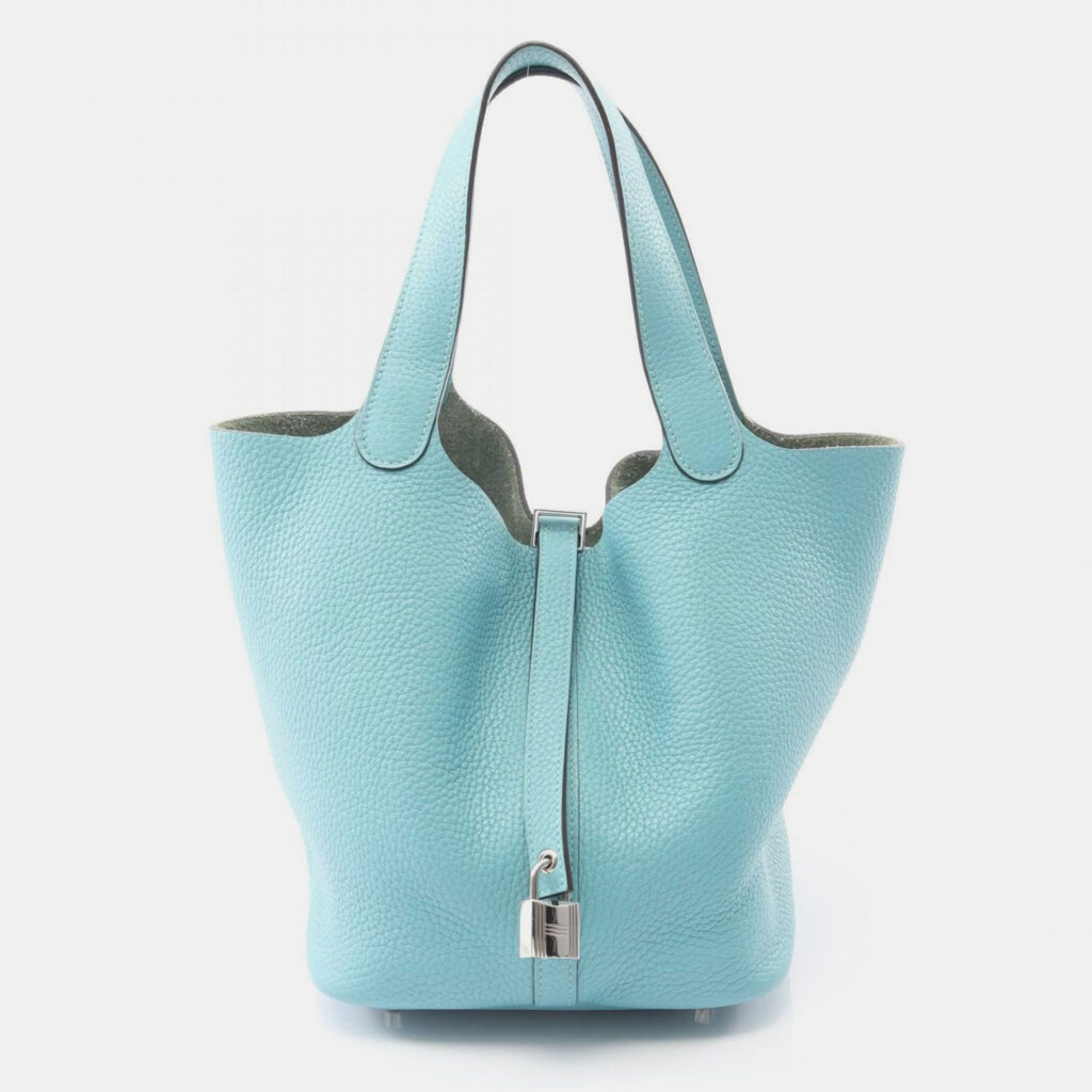 Hermes Picotin Lock 22 Blue Taurillon Clemence Leather Shoulder Bag