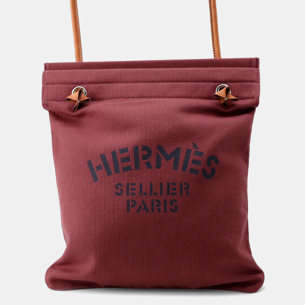 Hermes Sack Aline Size MM Rouge H/Gold Toile Chevrons Barenia Leather Bag
