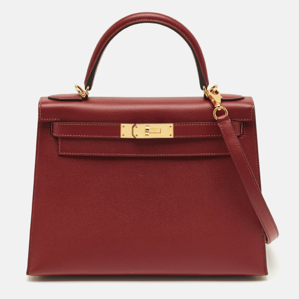 Hermes Rouge Grenat Epsom Leather Gold Finish Kelly Sellier 28 Bag