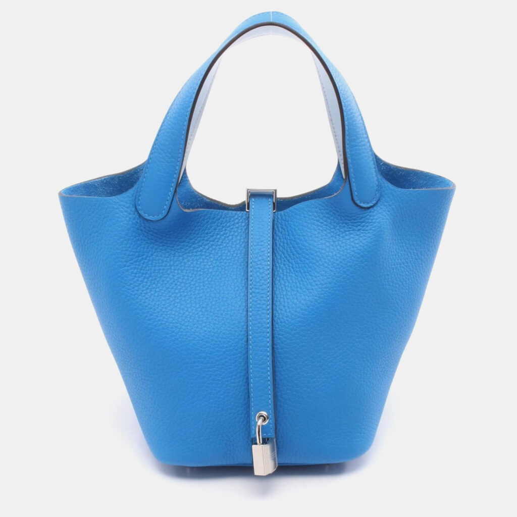 Hermes Picotin Lock 18 Blue Hydra Taurillon Clemence Leather Shoulder Bag Hermes Picotin Lock 18 Blue Hydra Taurillon Clemence Leather Shoulder Bag