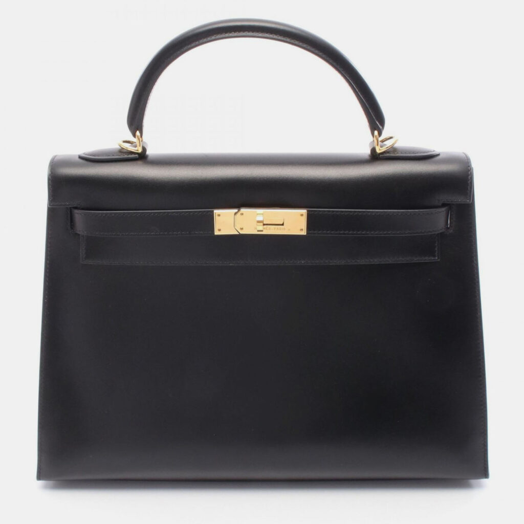 luxury-women-hermes-used-handbags-p1243215-002.jpg Hermes Kelly 32 Black Box Calf Leather Tote Bag