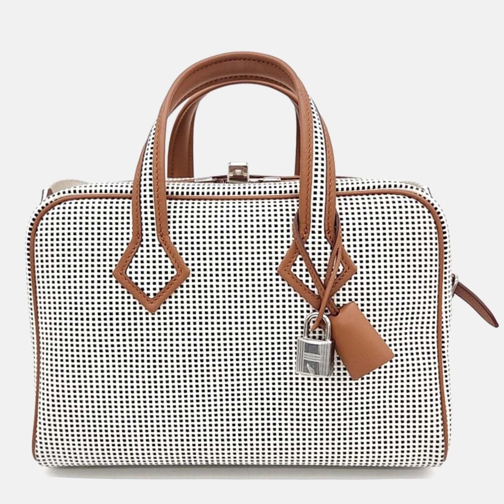 Hermes Brown White Canvas and Leather Victoria 3 Mini Hermes Brown White Canvas and Leather Victoria 3 Mini