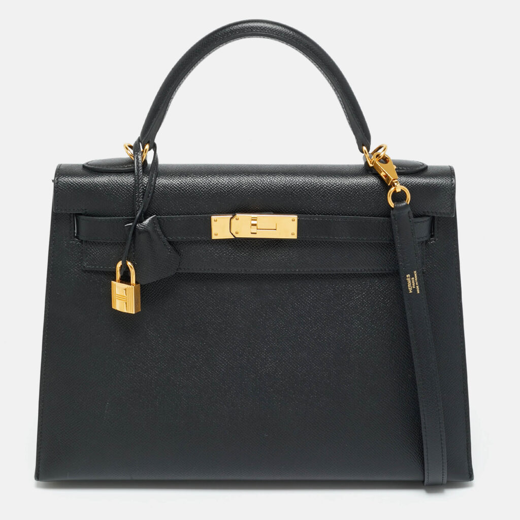 luxury-women-hermes-used-handbags-p1244528-014.jpg Hermes Noir Epsom Leather Gold Finish Kelly Sellier 32 Bag
