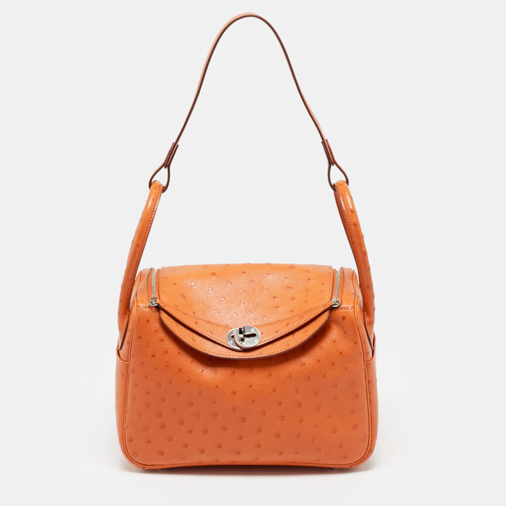 Hermes Lindy 26 Palladium Finish Tangerine Ostrich Shoulder Bag Hermes Lindy 26 Palladium Finish Tangerine Ostrich Shoulder Bag
