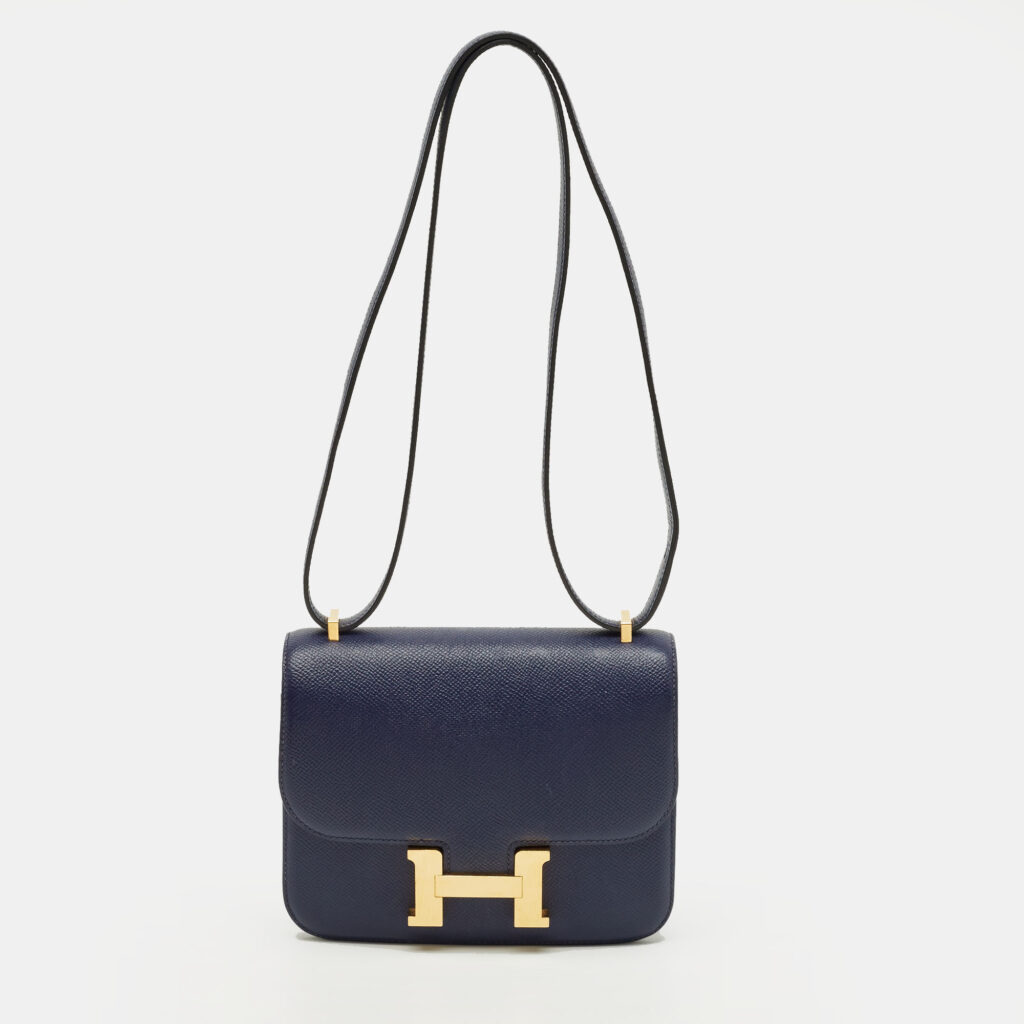 Hermes Constance 18 Mini Gold Finish Bleu Saphire Epsom Leather Crossbody Bag Hermes Constance 18 Mini Gold Finish Bleu Saphire Epsom Leather Crossbody Bag