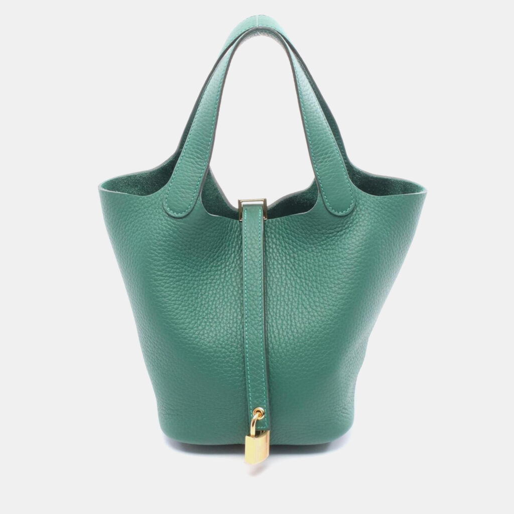 Hermes Picotin Lock 18 Handbag In Taurillon Clemence Leather Green