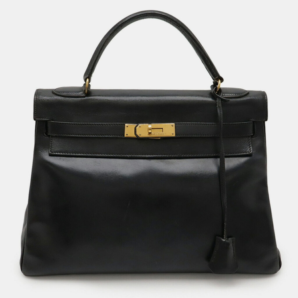 Hermes Kelly 32 Handbag With Inner Stitching Box Calf Leather Scarf Black Hermes Kelly 32 Handbag With Inner Stitching Box Calf Leather Scarf Black