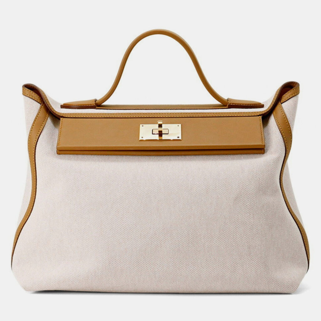 Hermes Handbag Sizes 24 And 35Cm Sac Vinquatre Sesame Ecru Toile H Swift