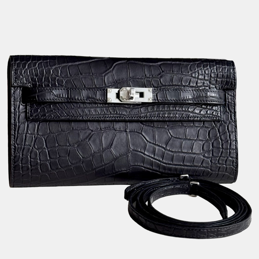 Hermes Kelly to Go Black Matte Crocodile with Palladium Hardware Hermes Kelly to Go Black Matte Crocodile with Palladium Hardware