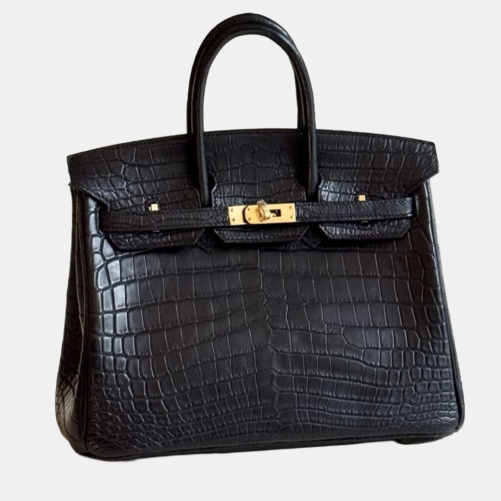 luxury-women-hermes-used-handbags-p1249035-001-1.jpg Hermes Birkin 25 Black Matte Crocodile with Gold Hardware