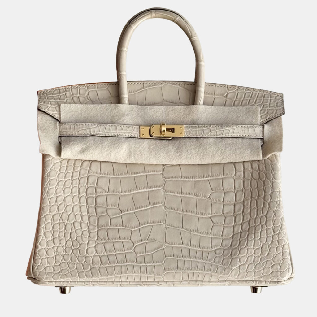 Hermes Birkin 25 Trench Gray Matte Crocodile Gold Hardware