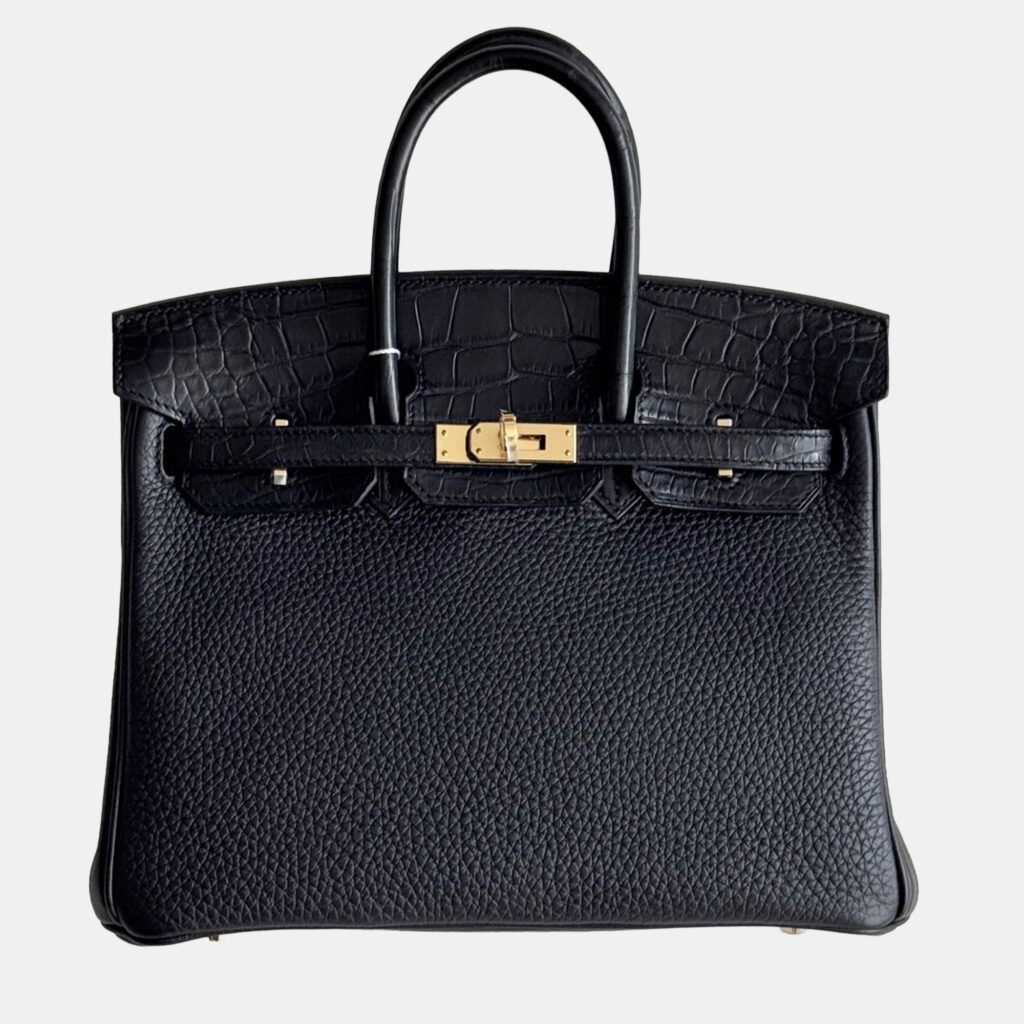 Hermes Birkin 25 Black Touch Togo & Crocodile Gold Hardware Hermes Birkin 25 Black Touch Togo & Crocodile Gold Hardware