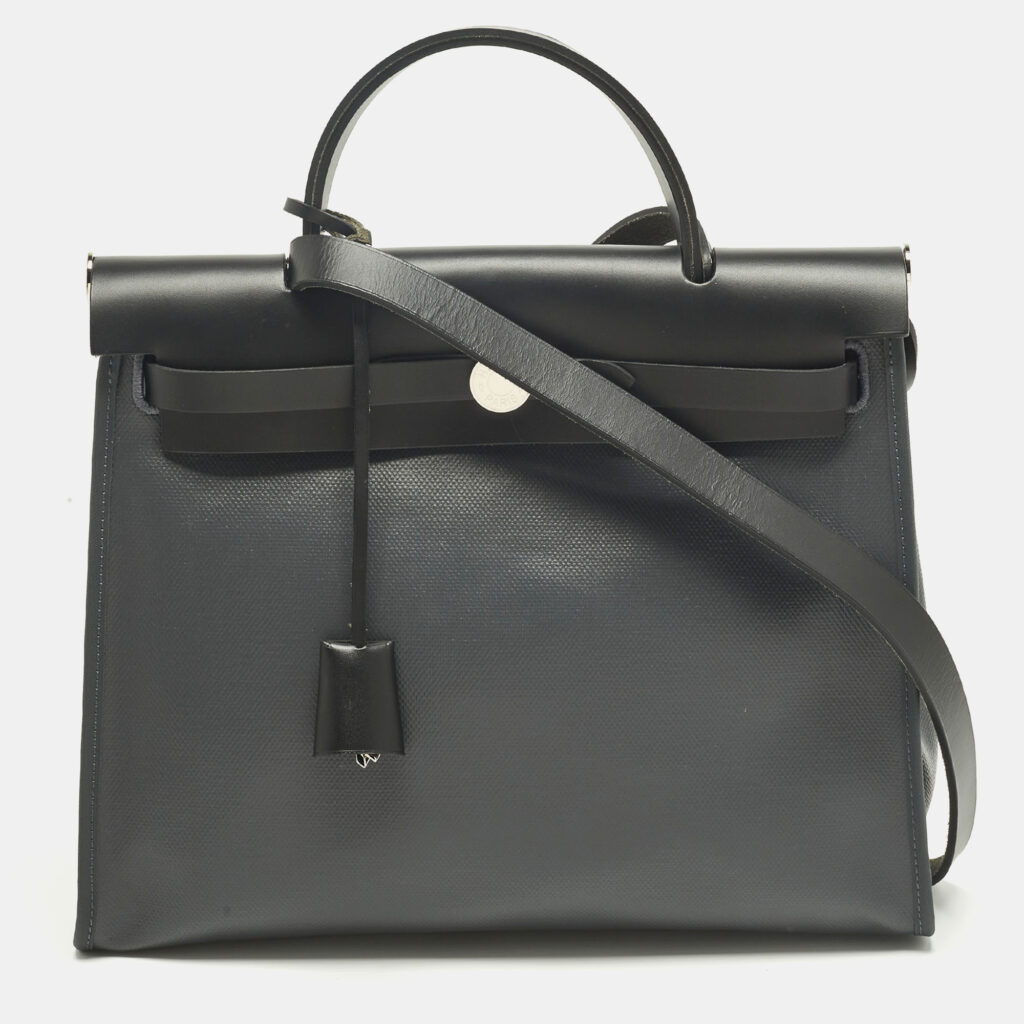 Hermès Herbag Zip 31 Ardoise/Black Coated Canvas and Leather Bag Hermès Herbag Zip 31 Ardoise/Black Coated Canvas and Leather Bag