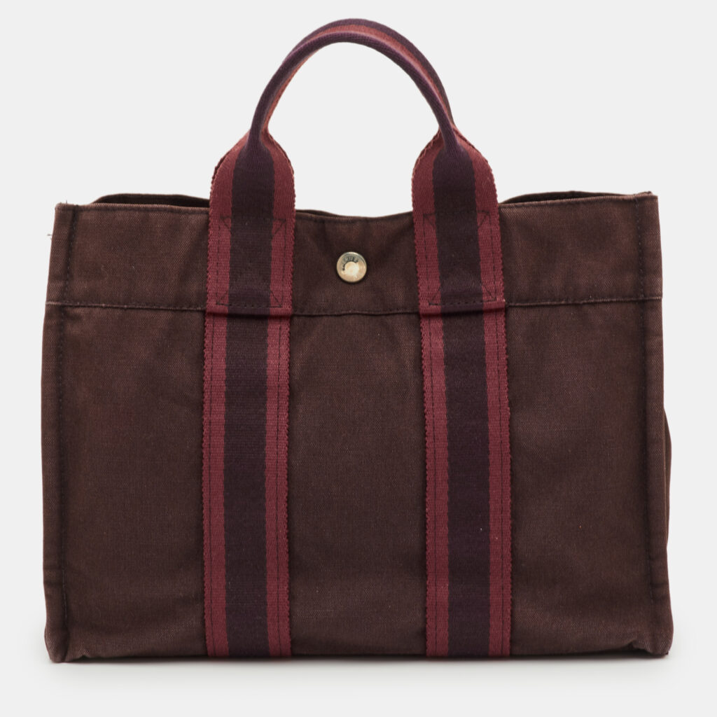 Hermes Fourre Tout PM Burgundy Canvas Tote