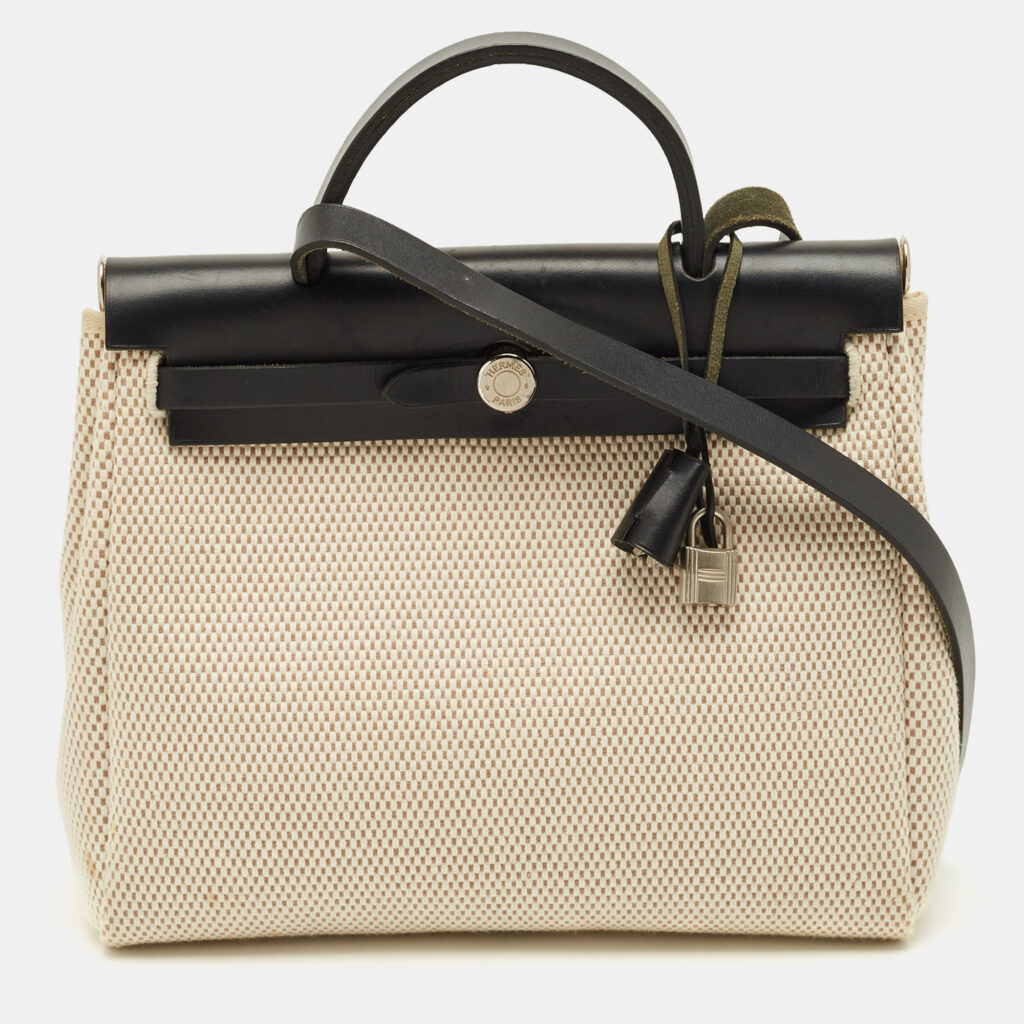 Hermes 2in1 Herbag 31 Black/Natural Toile Canvas and Vache Hunter Bag Hermes 2in1 Herbag 31 Black/Natural Toile Canvas and Vache Hunter Bag