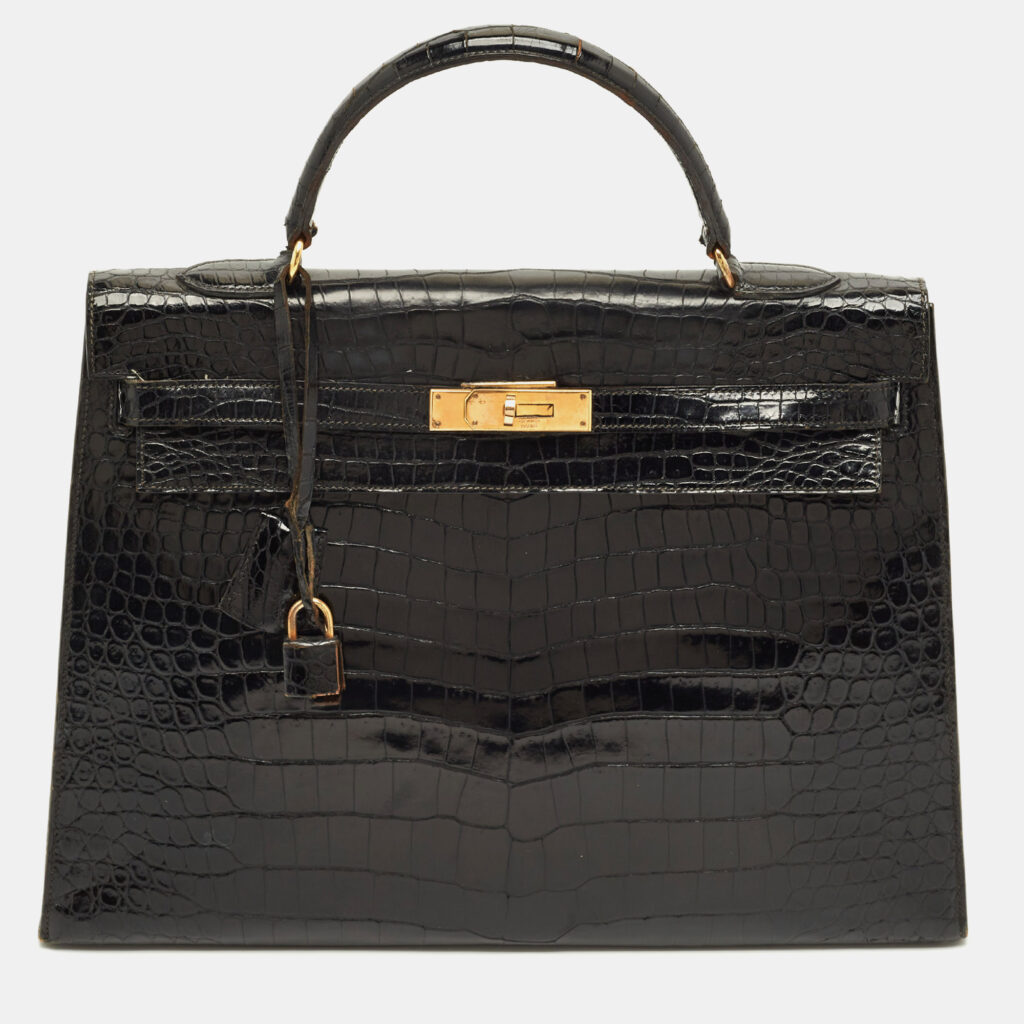 Hermes Kelly Sellier 35 Black Crocodile Gold Finish Bag Hermes Kelly Sellier 35 Black Crocodile Gold Finish Bag
