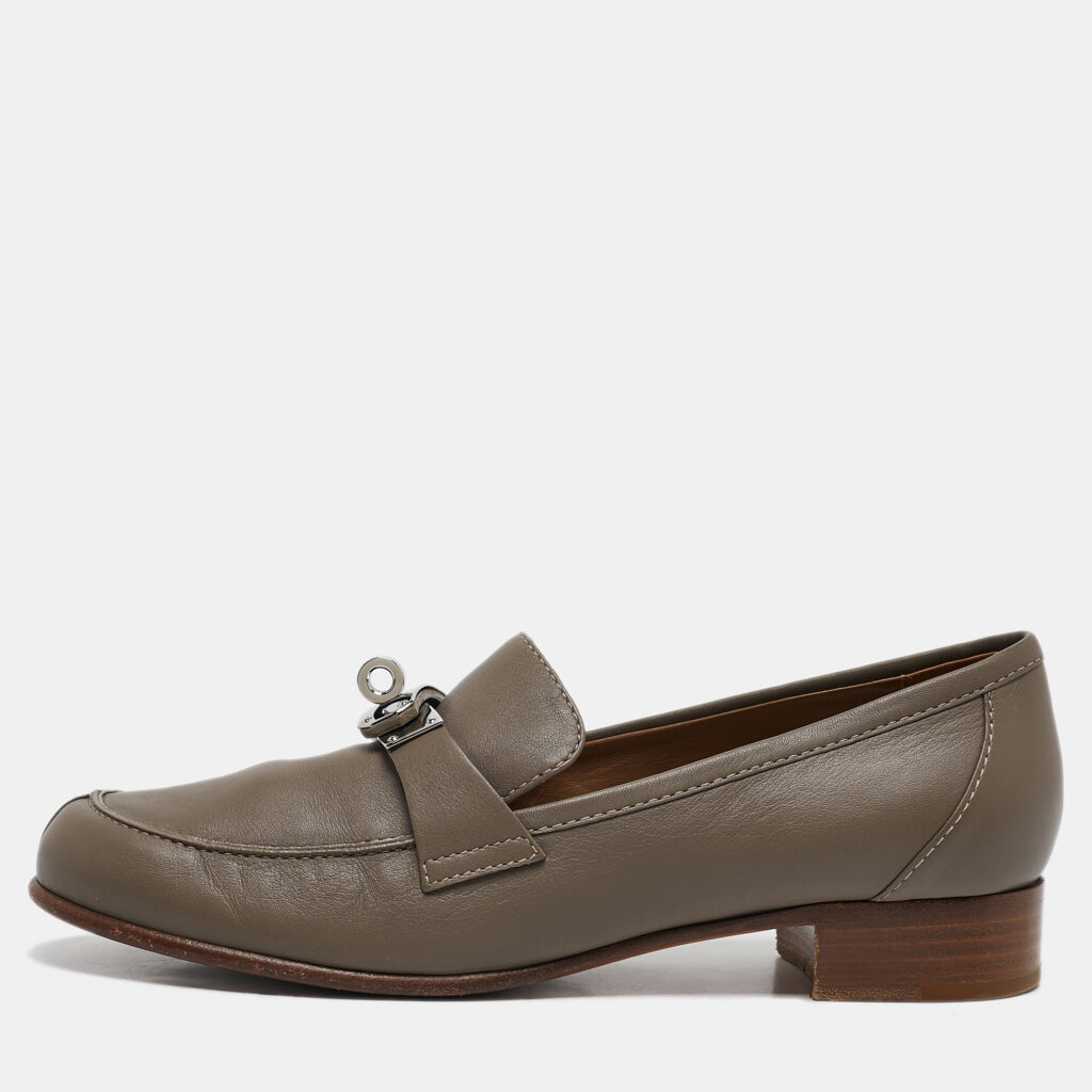 Hermes Grey Leather Kelly Loafers Size 37 Hermes Grey Leather Kelly Loafers Size 37