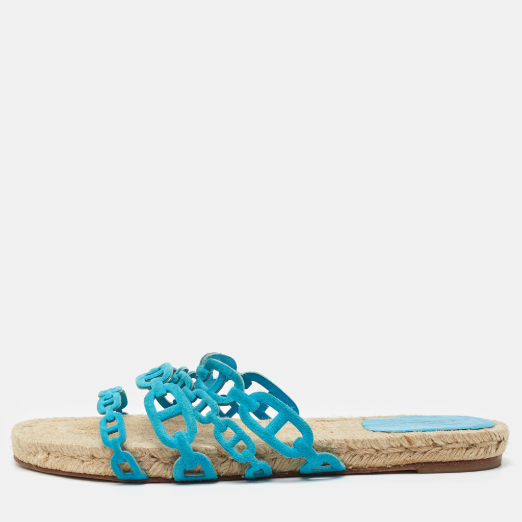 Hermes Blue Suede Thalassa Espadrille Flat Sandals Size 40 Hermes Blue Suede Thalassa Espadrille Flat Sandals Size 40