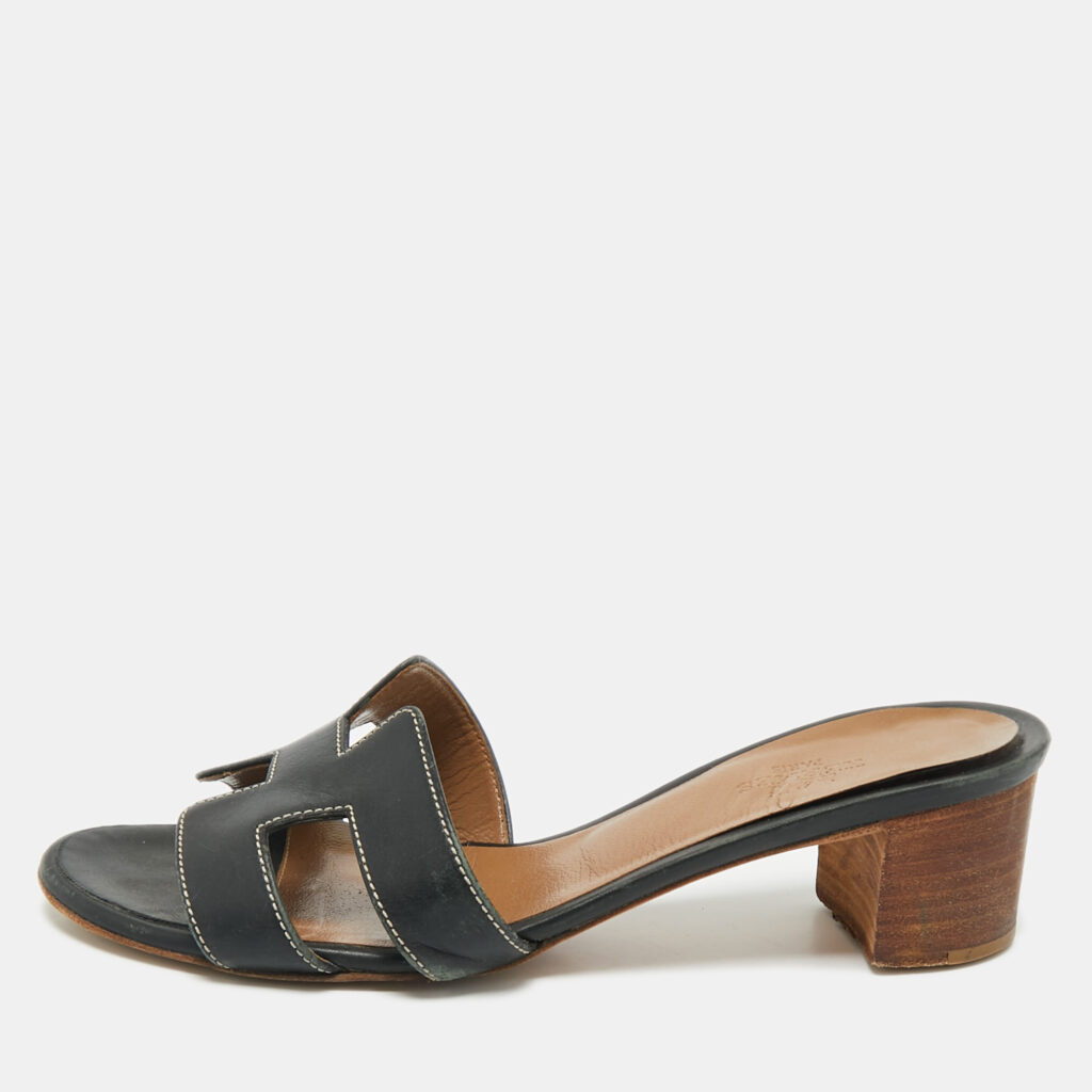 Hermes Black Leather Oasis Slide Sandals Size 35.5 Hermes Black Leather Oasis Slide Sandals Size 35.5