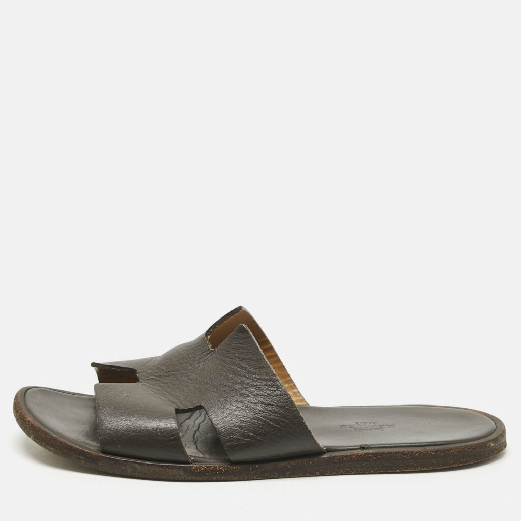 Hermes Dark Brown Leather Izmir Flat Slide Sandals Size 40 Hermes Dark Brown Leather Izmir Flat Slide Sandals Size 40